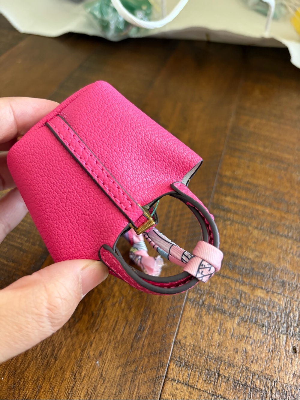 Hot Pink Mini Tote Bag with Gold Padlock - Picture 6 of 6